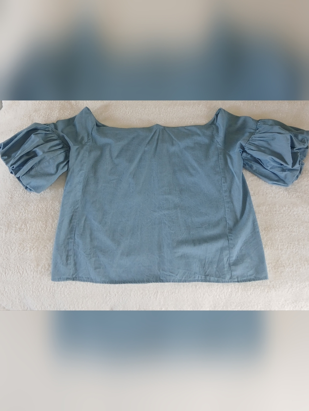 Sky Blue Puff-Sleeve 100% Cotton Blouse - Women's Plus Casual Top 3X